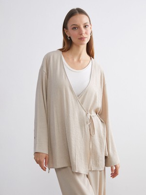 Lc Waikiki Yeni Sezon Kruvaze Yaka Dokulu Kadın Kimono