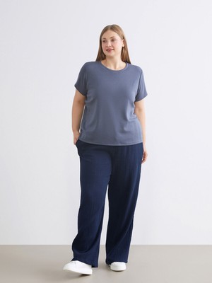 Lc Waikiki Yeni Sezon Beli Lastikli Dokulu Geniş Paça Kadın Pantolon