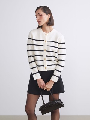 Lc Waikiki Yeni Sezon Bisiklet Yaka Çizgili Kadın Triko Hırka