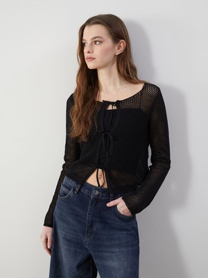 Lc Waikiki Yeni Sezon Kayık Yaka Ajurlu Kadın Triko Hırka