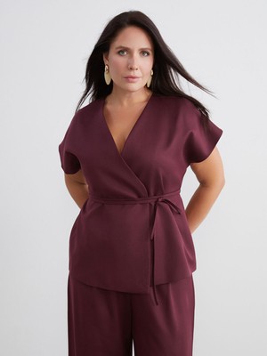 Lc Waikiki Yeni Sezon Büyük Beden Kruvaze Yaka Kuşaklı Bluz