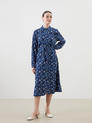 Lc Waikiki Yeni Sezon Desenli Keten Karışımlı Kadın Gömlek Elbise