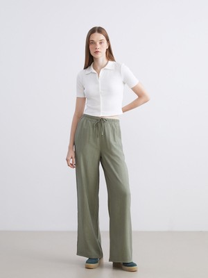 Lc Waikiki Yeni Sezon Beli Lastikli Dokulu Geniş Paça Kadın Pantolon