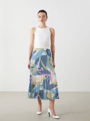 Lc Waikiki Yeni Sezon Beli Lastikli Desenli Şifon Kadın Pileli Etek