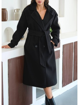 Yeni Sezon Kruvaze Yaka Kuşaklı Astarlı Ithal Kaşe Kaban