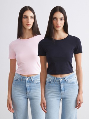 Lc Waikiki Yeni Sezon Bisiklet Yaka Kadın Crop 2'li