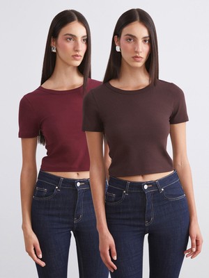 Lc Waikiki Yeni Sezon Bisiklet Yaka Kadın Crop 2'li