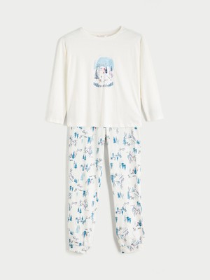 Lc Waikiki Yeni Sezon Bisiklet Yaka Yılbaşı Temalı Kadın Pijama Takımı