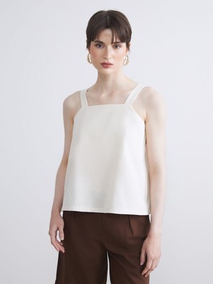 Lc Waikiki Yeni Sezon Kare Yaka Askılı Keten Karışımlı Bluz