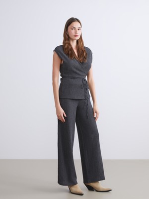 Lc Waikiki Yeni Sezon Beli Lastikli Dokulu Geniş Paça Kadın Pantolon