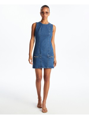 Lc Waikiki Yeni Sezon Bisiklet Yaka Mini Jean Elbise