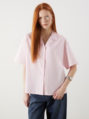 Lc Waikiki Yeni Sezon Çizgili Oversize Poplin Kadın Gömlek