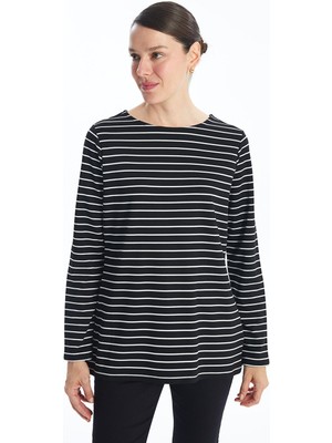 Lc Waikiki Yeni Sezon Bisiklet Yaka Çizgili Uzun Kollu Kadın Tişört
