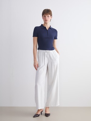 Lc Waikiki Yeni Sezon Beli Lastikli Çizgili Kadın Pantolon