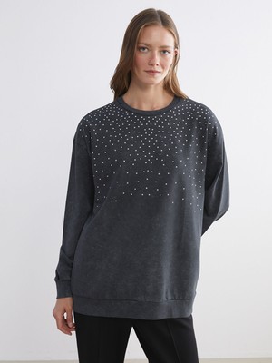 Lc Waikiki Yeni Sezon Bisiklet Yaka Taşlı Kadın Sweatshirt