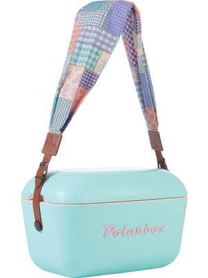Prinkstyle Patchwork Classic Pamuk ve Deri Kayışlı Baby Blue Pink Soğuk ve Sıcak Tutucu Termal Çanta 12 Lt