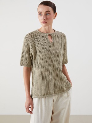 Lc Waikiki Yeni Sezon Bağlamalı Yaka Ajurlu Kadın Triko Kazak