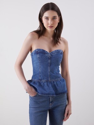 Lc Waikiki Yeni Sezon Straplez Yaka Jean Bluz