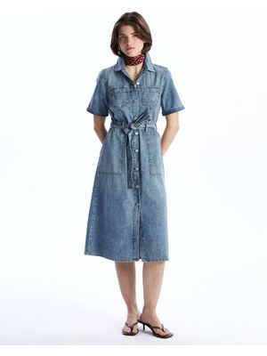 Lc Waikiki Yeni Sezon Gömlek Yaka Kadın Jean Elbise