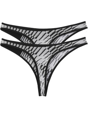 Moda Serdem Modaserdem  Kadın Siyah Beyaz Desenli 2'li Tanga Slip