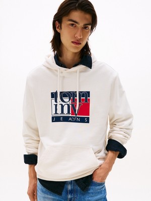 Tommy Hılfıger Erkek Marka Logolu Kapüşonlu Şık Görünüşlü Bbeyazz Sweatshirt DM0DM22092 Ybh