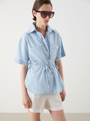 Lc Waikiki Yeni Sezon Büzgülü Kadın Jean Gömlek