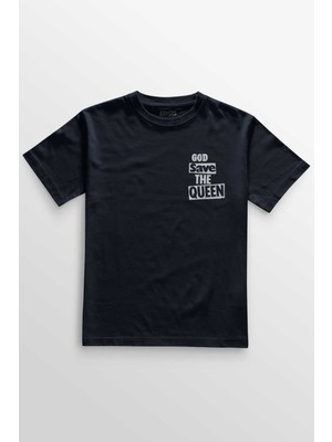 Unisex Lacivert T-Shirt God Save The Queen Sex Pistols Elizabeth Minimal Ön Baskılı Tişört