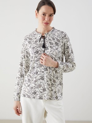 Lc Waikiki Yeni Sezon Bağlamalı Yaka Desenli Kadın Bluz