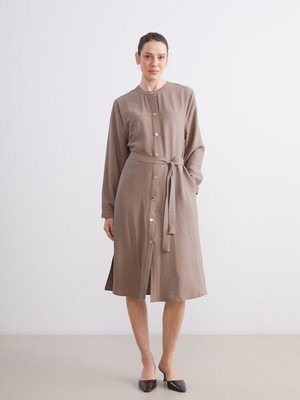 Lc Waikiki Yeni Sezon Bisiklet Yaka Keten Görünümlü Gömlek Elbise