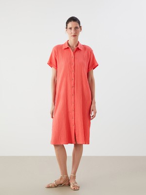 Lc Waikiki Yeni Sezon Dokulu Oversize Müslin Gömlek Elbise