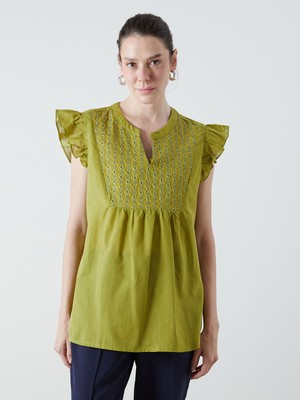 Lc Waikiki Yeni Sezon Kaçık Yaka Nakışlı Bluz