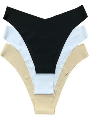 Kadın Külot Lazer Kesim V Şekil Iz Yapmaz 3 Lü Paket Polyester Mıxcolor