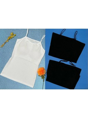 Kadın Atlet 3’lü Pedli Ince Ip Askılı Pamuklu 2 Siyah 1 Beyaz Sütyenli Kadın Atlet-Bluz