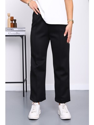 Siyah Önden Dikişli Scuba Pantolon