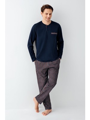 Erkek Lacivert %100 Pamuklu Pijama Takım