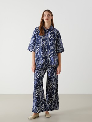 Lc Waikiki Yeni Sezon Beli Lastikli Desenli Geniş Paça Kadın Pantolon