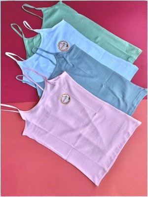 Kadın Atlet- Bluz Pamuklu, Likralı Fitilli 4 Adet Ip Askılı Atlet Yeşil, Gri, Pembe,beyaz (Kota)