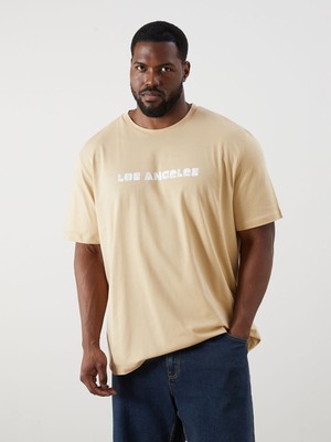 Lc Waikiki Yeni Sezon Büyük Beden Bisiklet Yaka Los Angeles Baskılı Penye Erkek Tişört