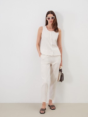 Lc Waikiki Yeni Sezon Beli Lastikli Havuç Kesim Çizgili Kadın Pantolon