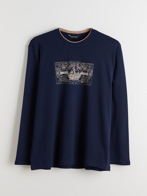 Lc Waikiki Yeni Sezon Bisiklet Yaka Uzun Kollu Baskılı Erkek Tişört