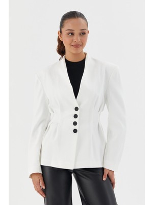 Beli Oturtmalı Ceket Ekru