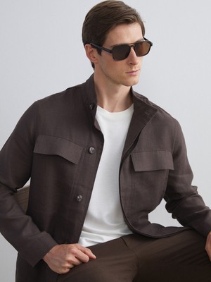 Lc Waikiki Yeni Sezon Standart Kalıp Gömlek Yaka %100 Keten Erkek Ceket