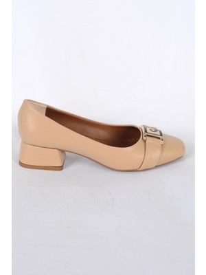 Pierre Cardin 55151 Bej Kadın Toka Detaylı Rahat Taban Topuklu Ayakkabı