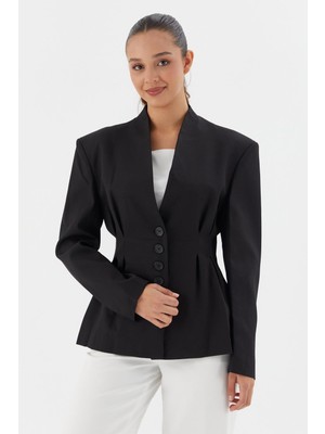 Beli Oturtmalı Ceket Sıyah
