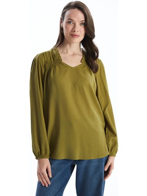 Lc Waikiki Yeni Sezon V Yaka Keten Karışımlı Kadın Bluz