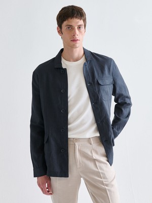 Lc Waikiki Yeni Sezon Standart Kalıp Gömlek Yaka %100 Keten Erkek Mont