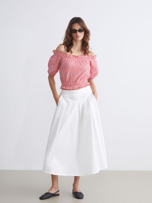 Lc Waikiki Yeni Sezon Kayık Yaka Ekose Fırfırlı Bluz