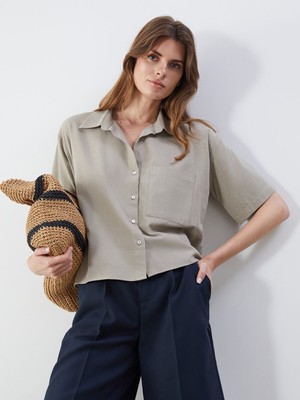 Lc Waikiki Yeni Sezon Crop Keten Karışımlı Kadın Gömlek