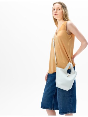 Kadın Turuncu Deri Detaylı Perforeli Bluz