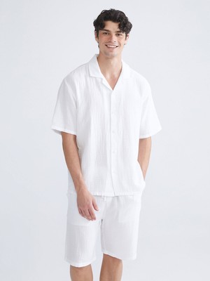 Lc Waikiki Yeni Sezon Rahat Kalıp Resort Yaka Kısa Kollu Müslin Erkek Gömlek